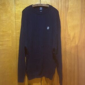 Phat Farm Sweater Mens XXXL Navy Cable Knit Crew Neck Logo Patch Cotton Y2K‎